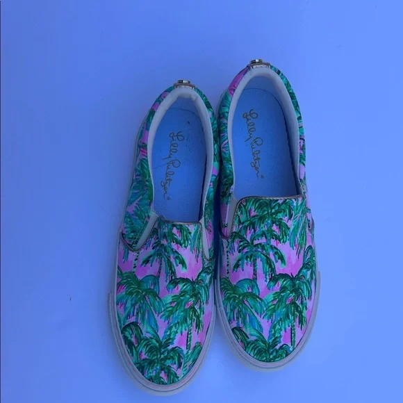 Lilly Pulitzer Palm Print Slip-On Sneakers - Pink and Green - Picture 1 of 5
